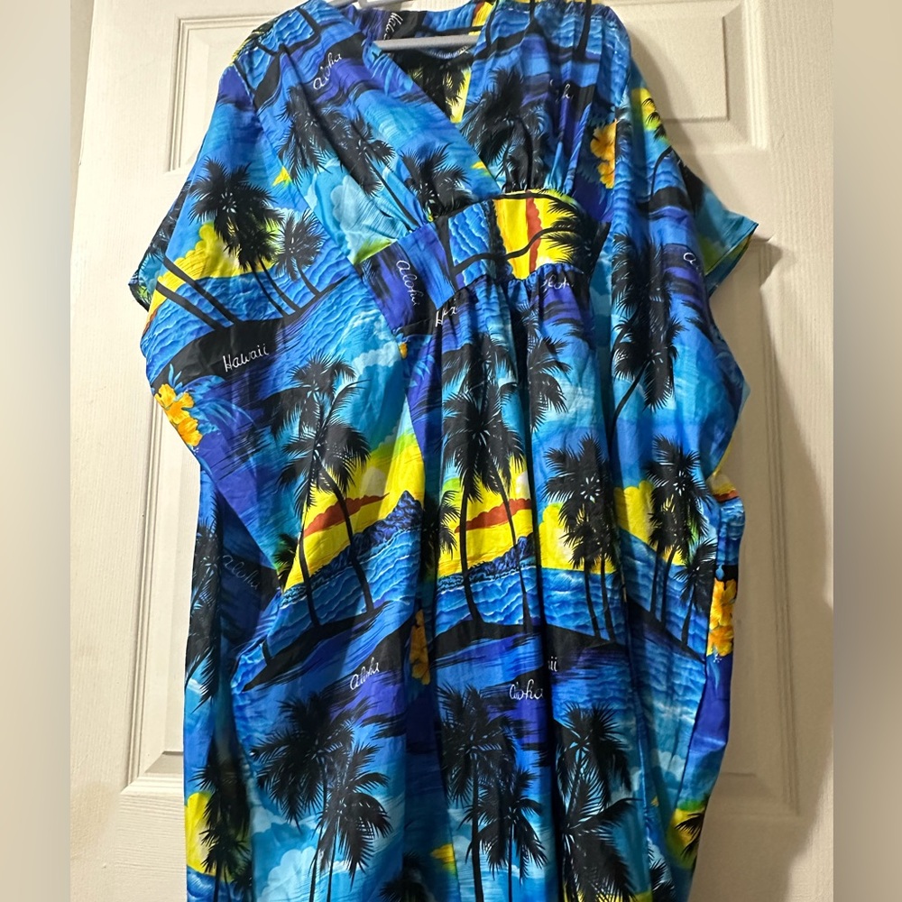 Hawaii Tropical Eve Island Palm Caftan Muumuu  Dress